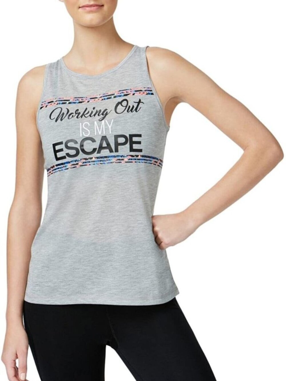 Ideology Womens Activewear Printed Back Graphic Tank Top